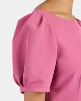 DASIA Sheath Dress with Short Puff Sleeves in Soft Stretch Crepe