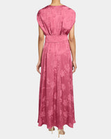 FALLON Midi Dress with Hi-Lo Skirt in Tonal Floral Jacquard