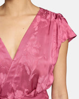FALLON Midi Dress with Hi-Lo Skirt in Tonal Floral Jacquard