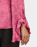 SIENNA Long Sleeve Blouse with Neck Tie in Floral Jacquard