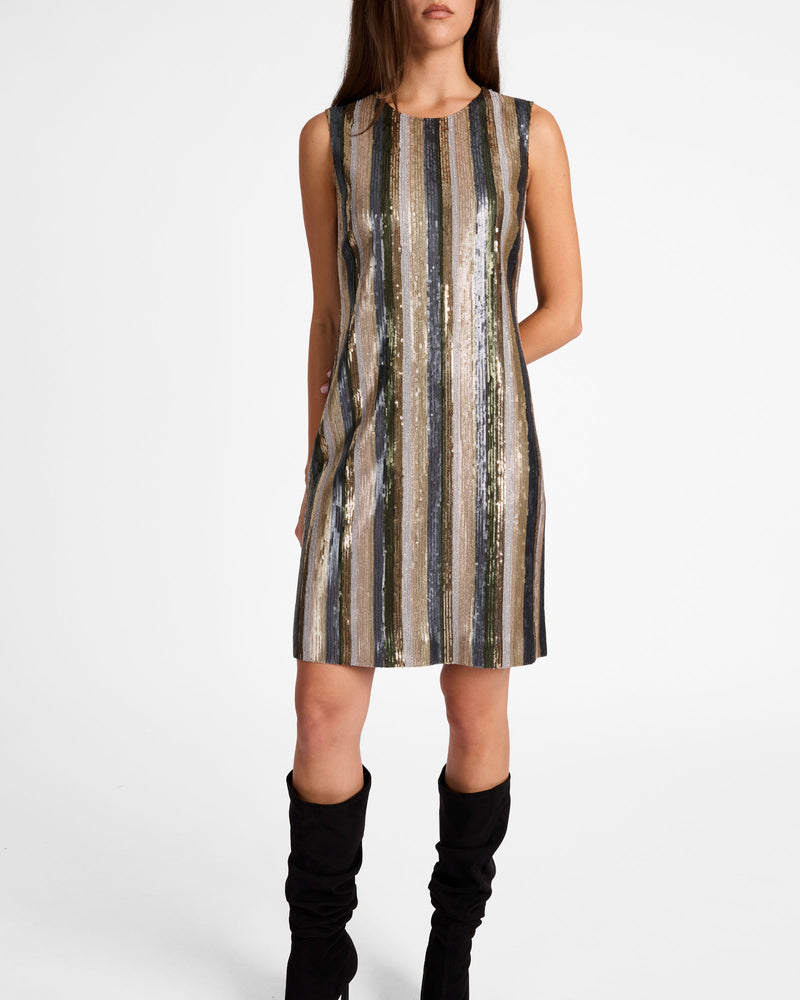Santorelli - Aretha Sleeveless Sequin Shift Dress Sandstone / 46 Santorelli - Aretha Sleeveless Sequin Shift Dress Sandstone / 46
