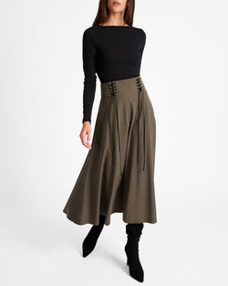 ASTER Full Midi Skirt with Leather Lacing Detail