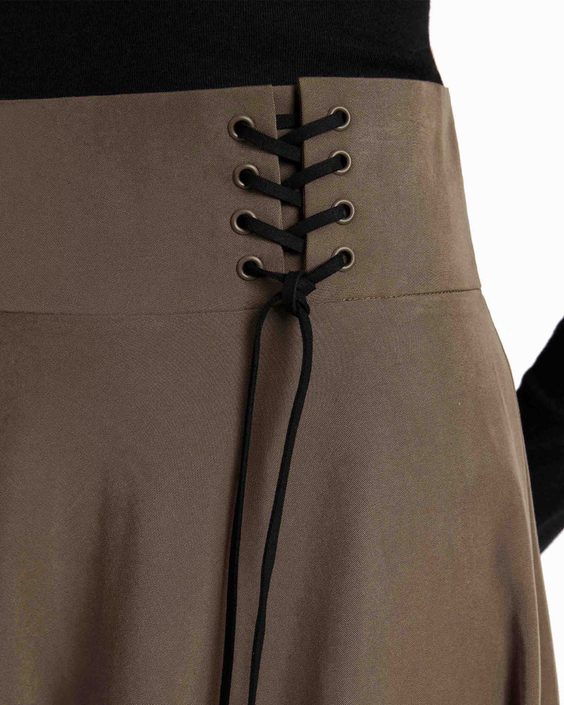 ASTER Full Midi Skirt with Leather Lacing Detail