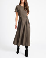 OCTAVIA Short Sleeve Dress with Leather Lacing Detail
