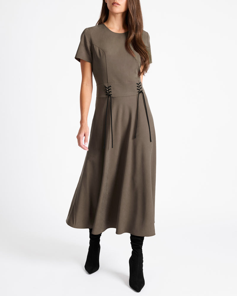 OCTAVIA Short Sleeve Dress with Leather Lacing Detail