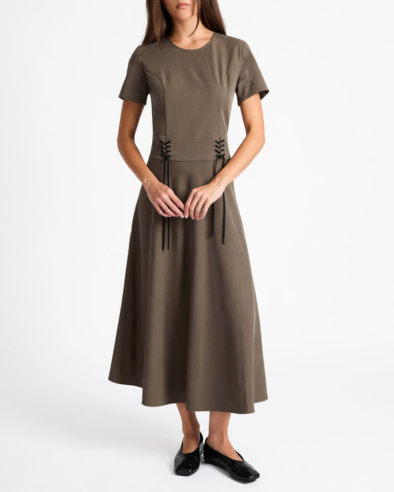 OCTAVIA Short Sleeve Dress with Leather Lacing Detail