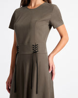 OCTAVIA Short Sleeve Dress with Leather Lacing Detail