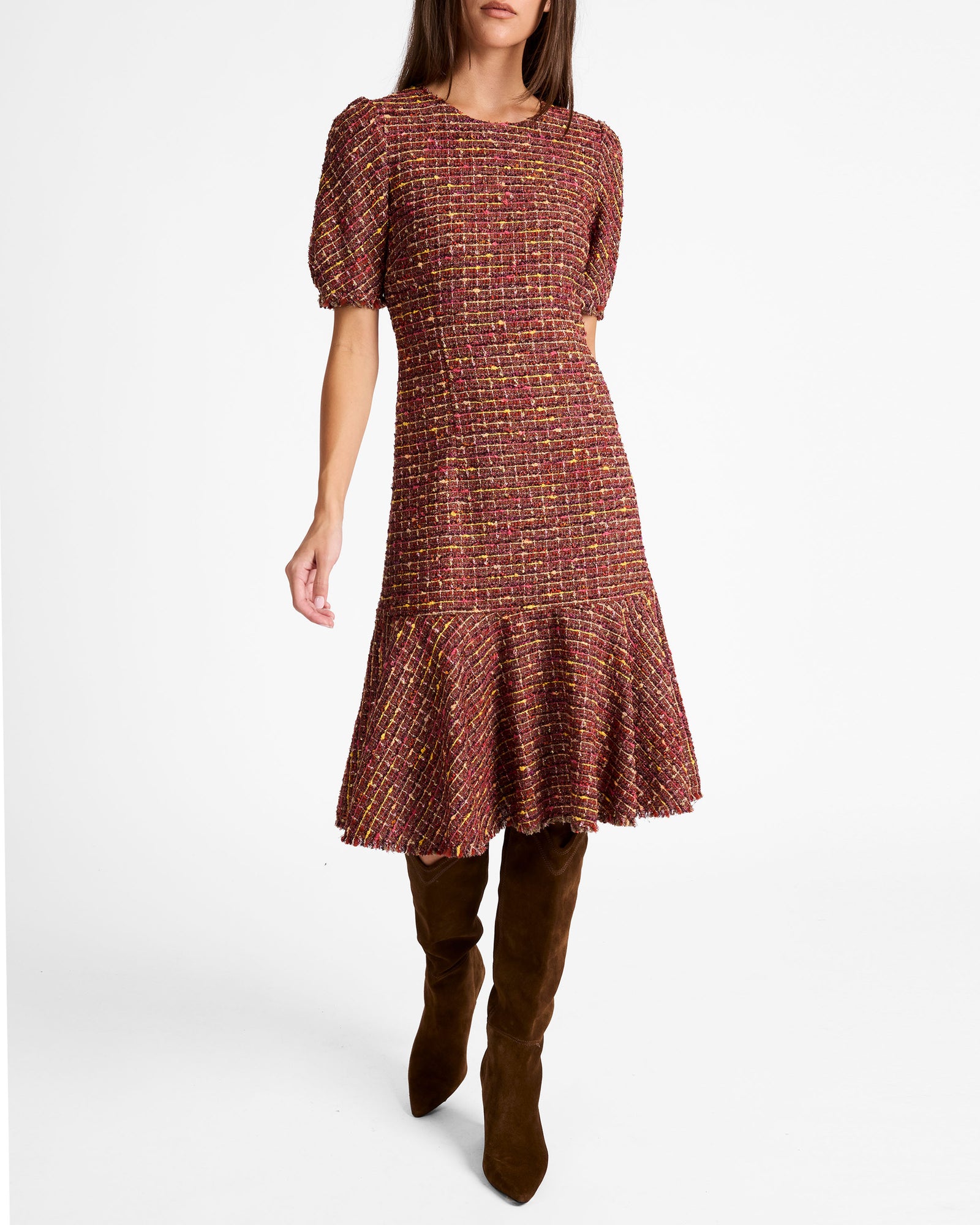 DASIA Sheath Tweed Dress with Puff Sleeves – Santorelli