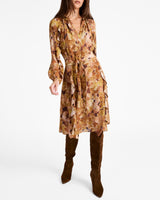 JAYDA Long Sleeve Ruffle Dress in Floral Crepe