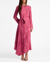 RACHEL Long Sleeve Asymmetric Midi Dress in Floral Jacquard