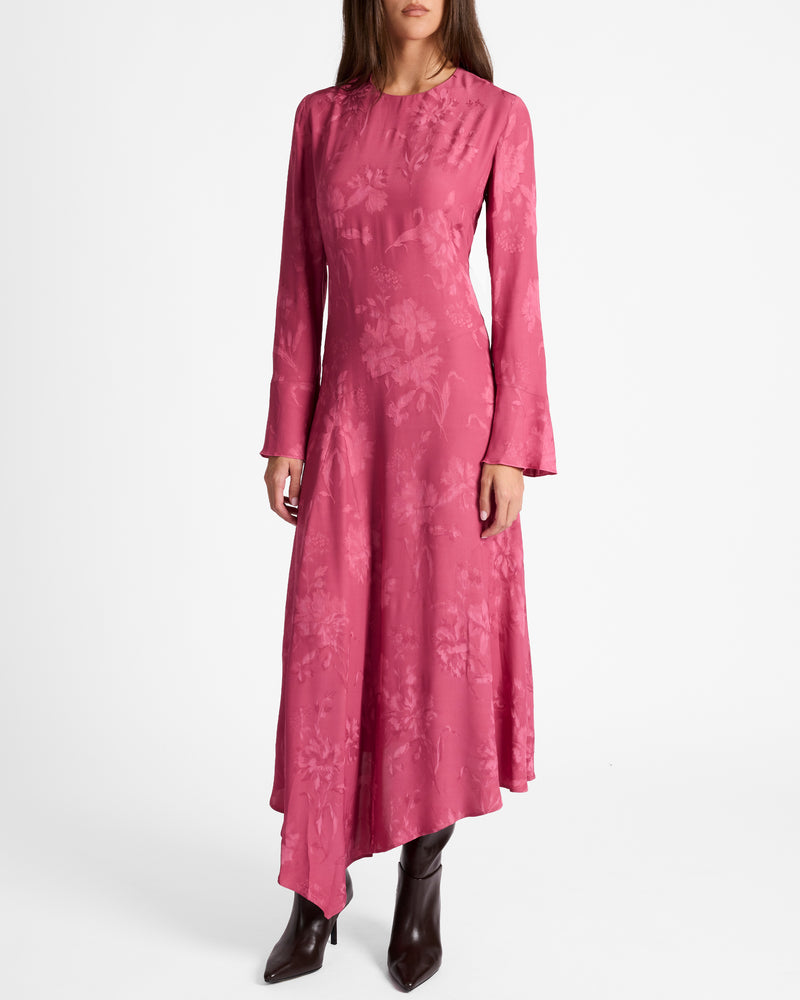 asymmetrical midi dress with sleeves Asymmetrical Midi Dress