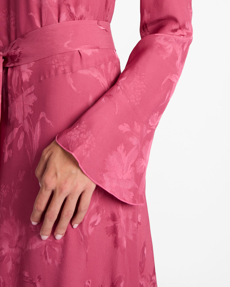 RACHEL Long Sleeve Asymmetric Midi Dress in Floral Jacquard Santorelli RACHEL Long Sleeve Asymmetric Midi Dress in Floral Jacquard Santorelli