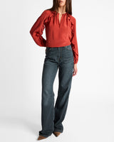SKYLA Long Sleeve Ruffle Blouse in Silk Crepe de Chine