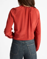 SKYLA Long Sleeve Ruffle Blouse in Silk Crepe de Chine