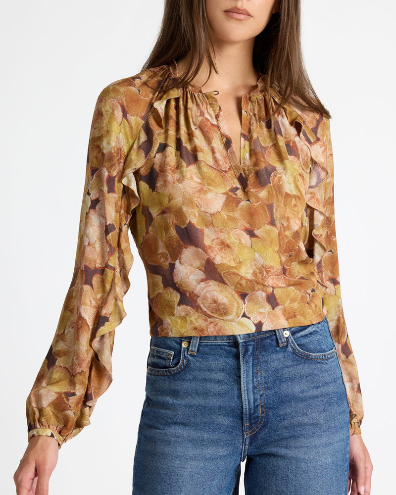 SKYLA Long Sleeve Ruffle Blouse in Floral Crepe