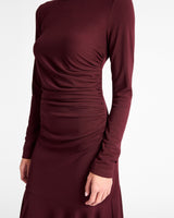 ABIGAIL Long Sleeve Hi Lo Dress with Side Ruching in Fluid Jersey