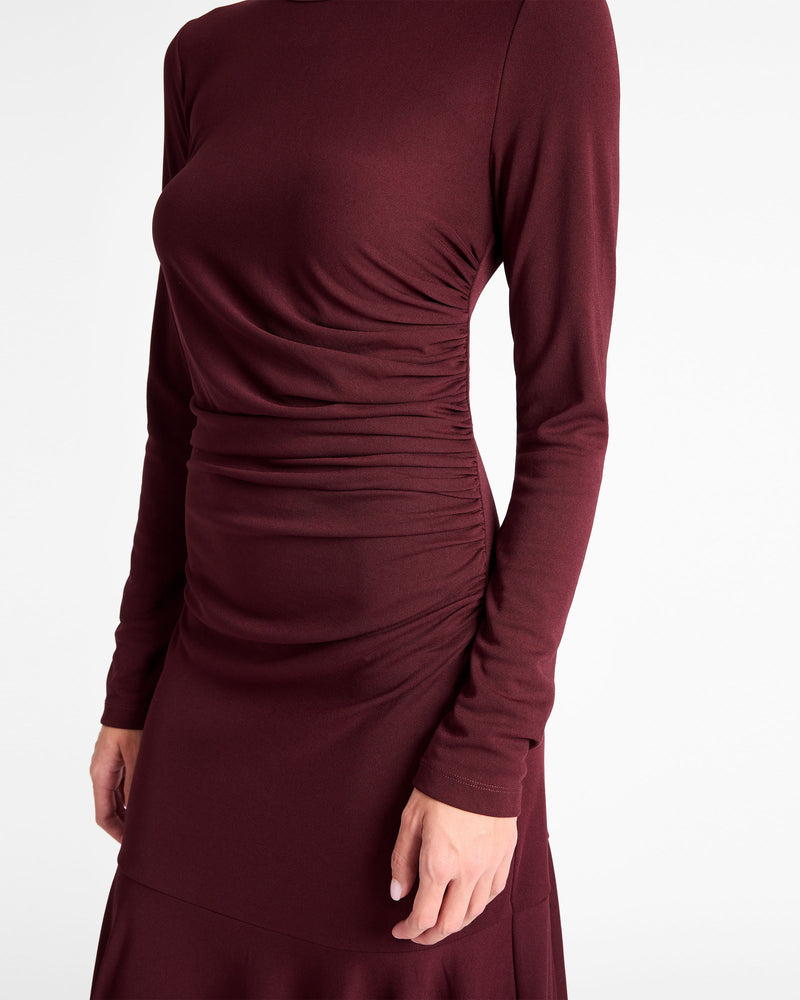 ABIGAIL Long Sleeve Hi Lo Dress with Side Ruching in Fluid Jersey