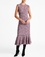 ANDI Sleeveless Tweed Midi Sheath Dress with Flared Skirt Panel