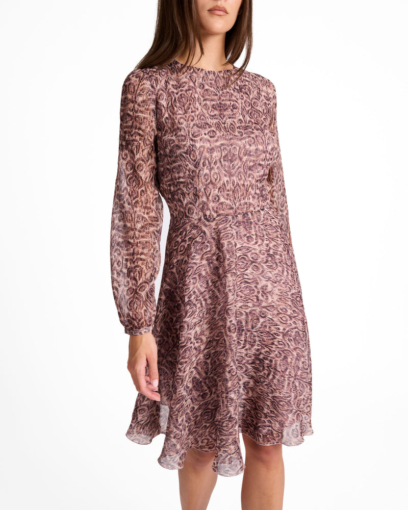 ROVELA Long Sleeve Fit and Flare Dress in Paisley Printed Georgette