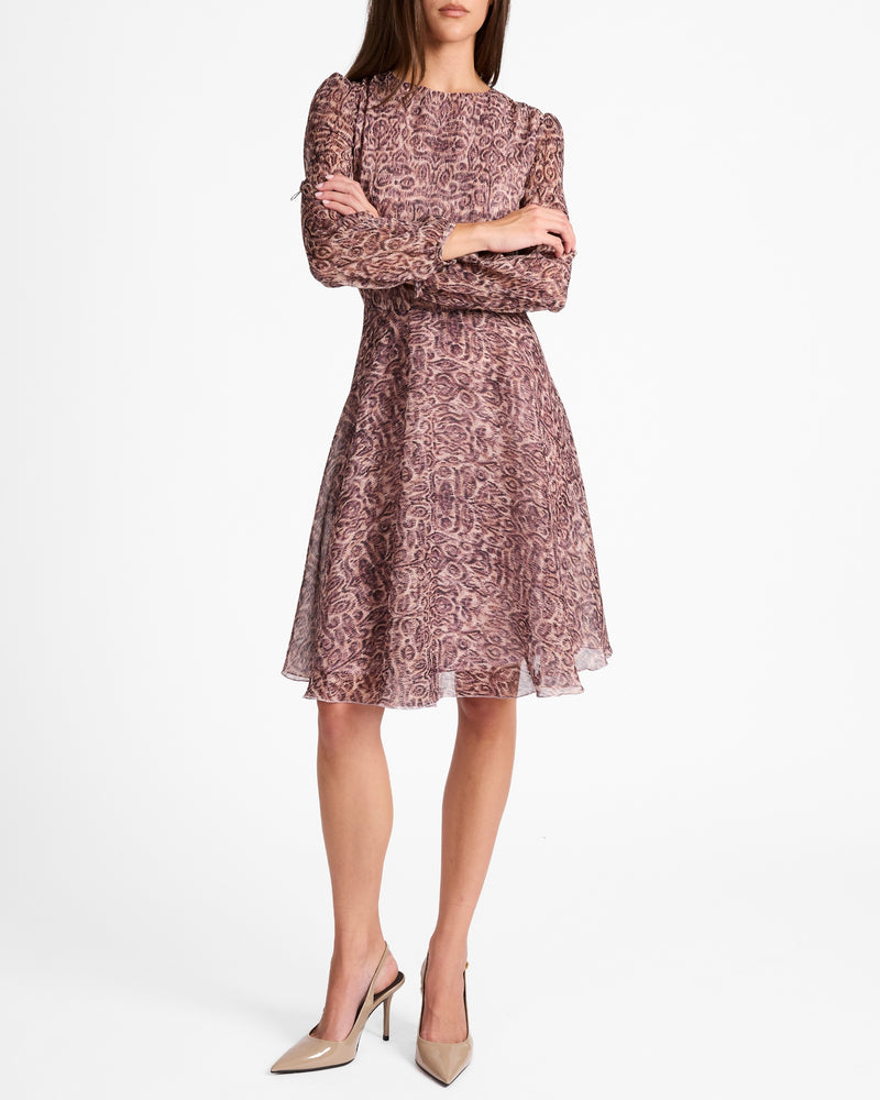 ROVELA Long Sleeve Fit and Flare Dress in Paisley Printed Georgette