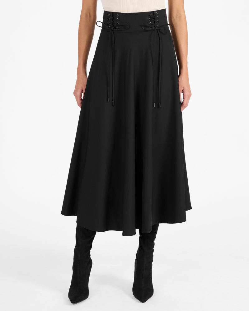 ASTER Full Midi Skirt with Leather Lacing Detail