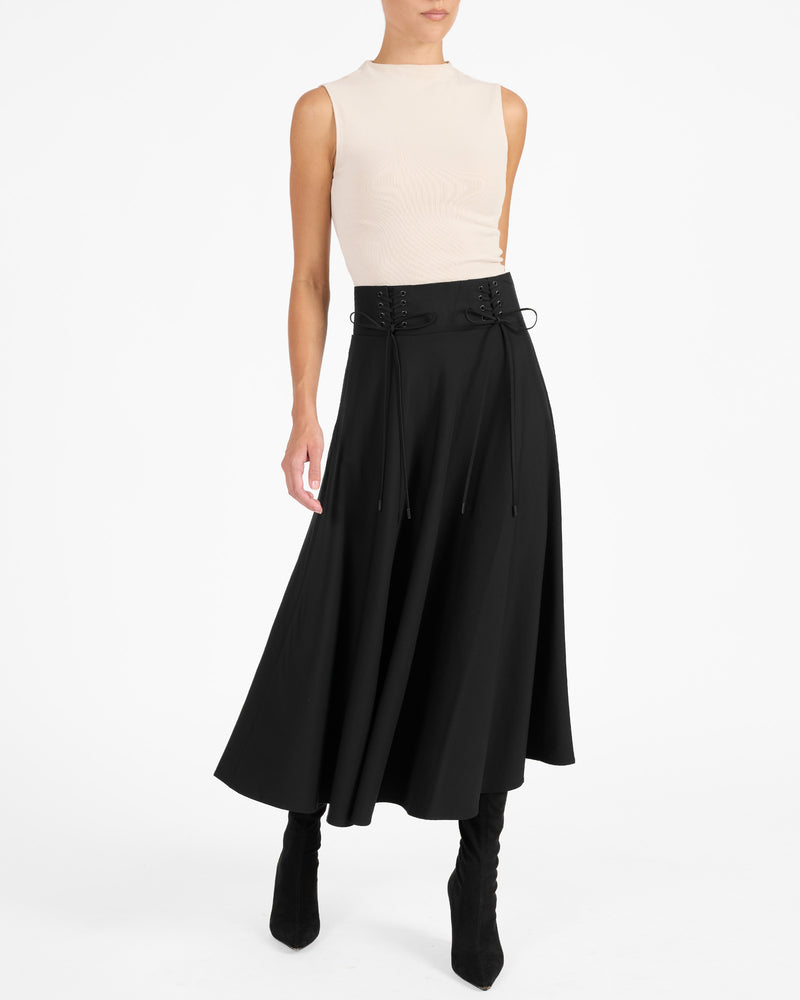 ASTER Full Midi Skirt with Leather Lacing Detail