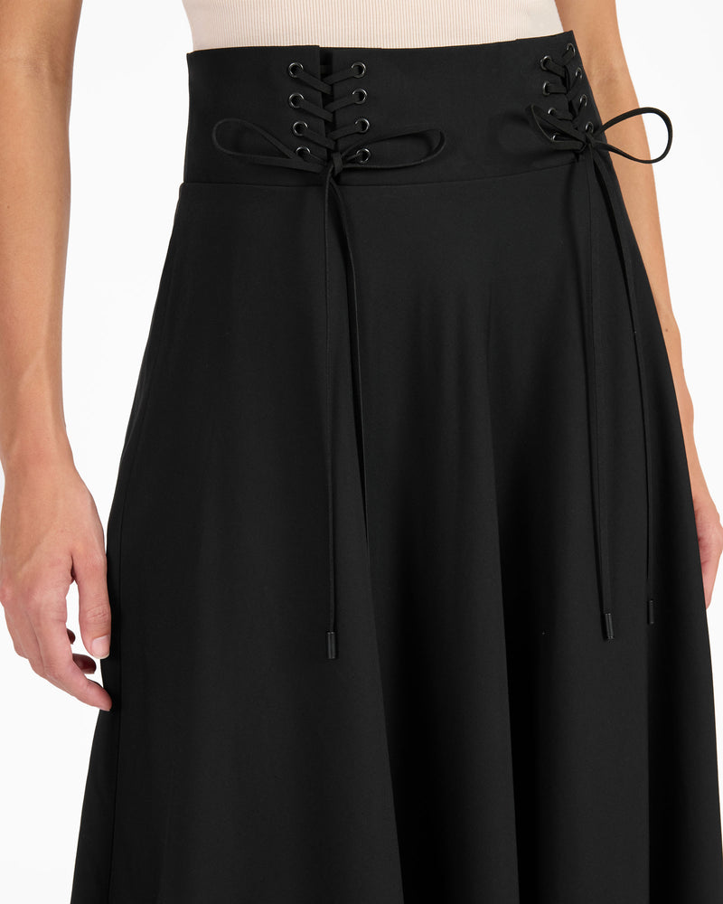 ASTER Full Midi Skirt with Leather Lacing Detail
