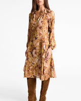 JAYDA Long Sleeve Ruffle Dress in Floral Crepe