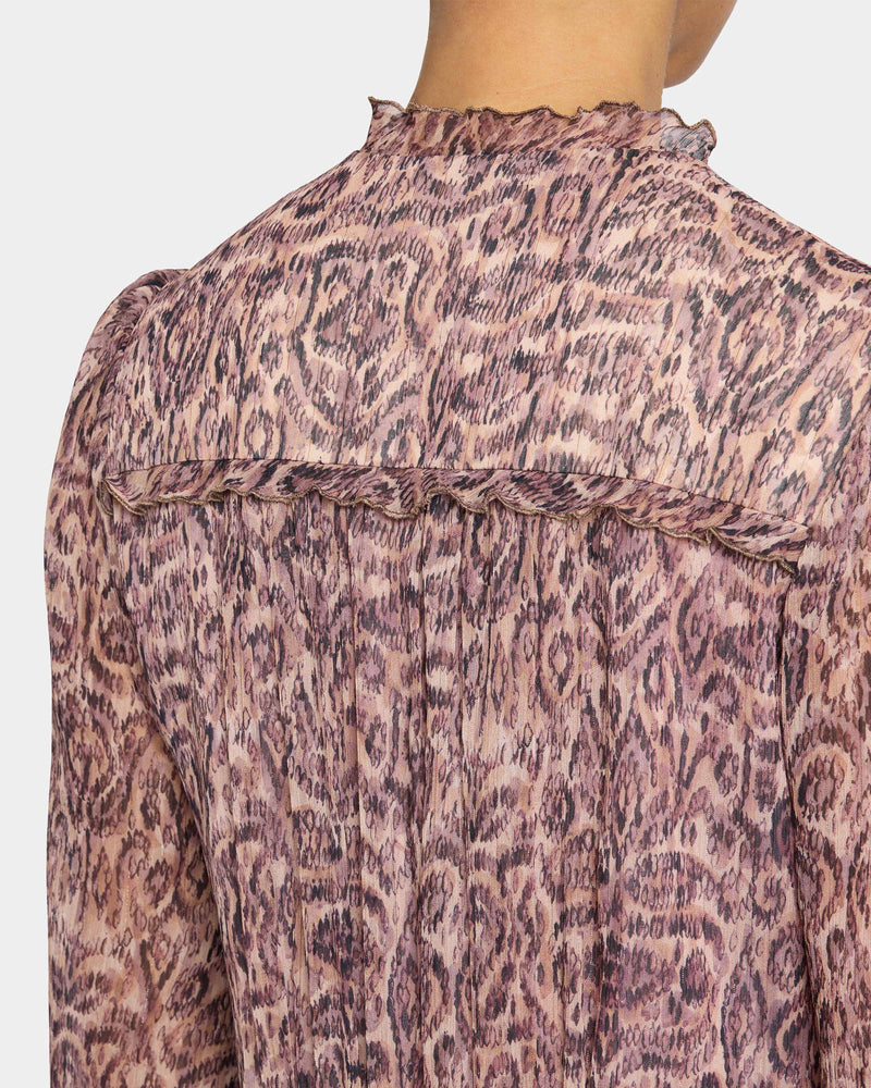 AMAL Long Sleeve Fit and Flare Midi Dress in Printed Georgette