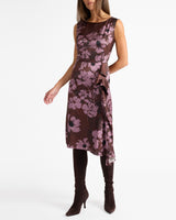 NICA Sleeveless Dress with Side Ruffle in Floral Twill Crepe