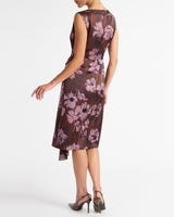 NICA Sleeveless Dress with Side Ruffle in Floral Twill Crepe