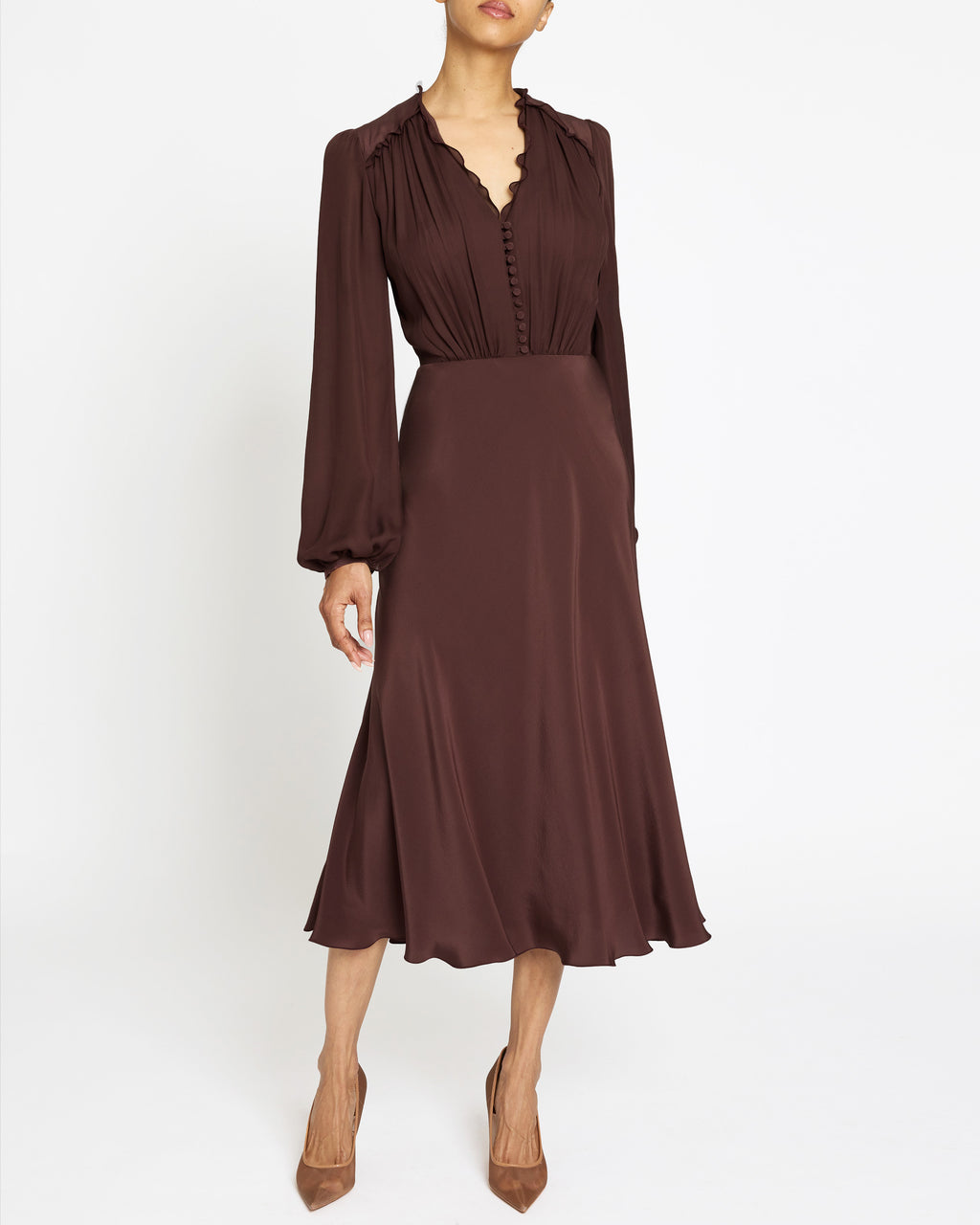 long sleeve silk midi dress AMAL Silk Long Sleeve Fit and Flare Midi Dress – Santorelli