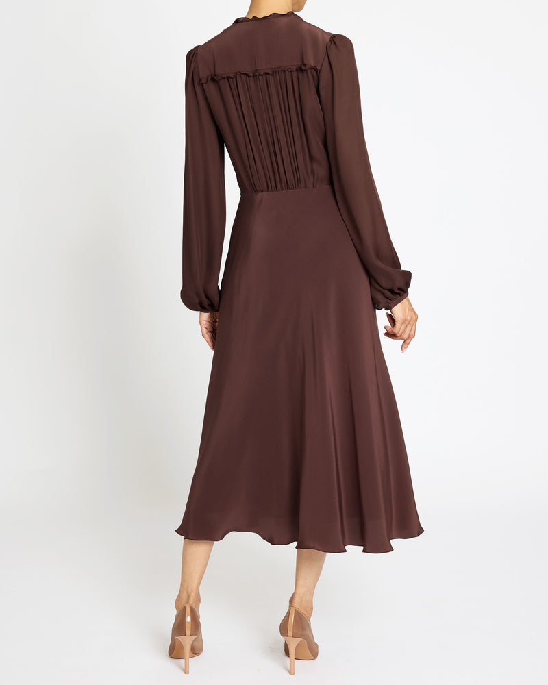 AMAL Silk Long Sleeve Fit and Flare Midi Dress