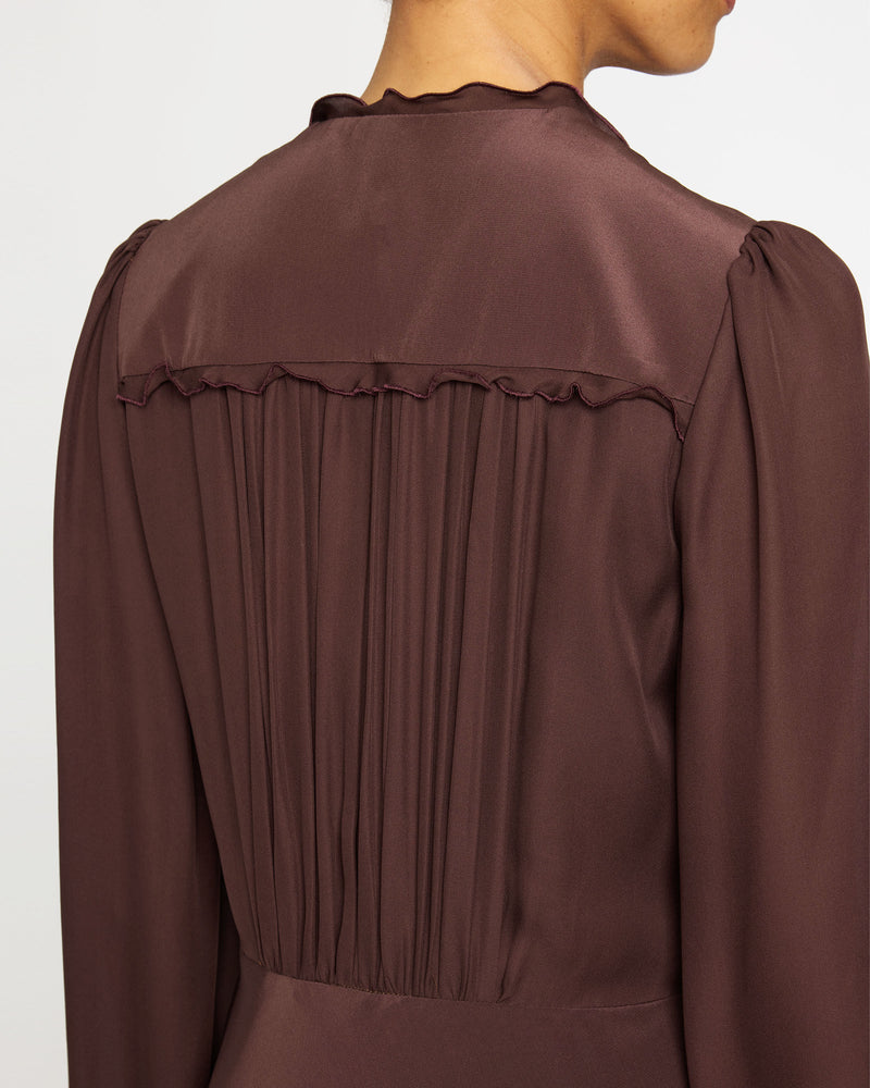 AMAL Silk Long Sleeve Fit and Flare Midi Dress