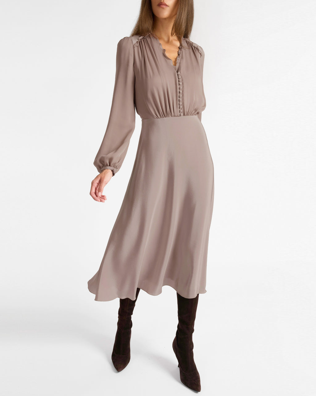 AMAL Silk Long Sleeve Fit and Flare Midi Dress – Santorelli