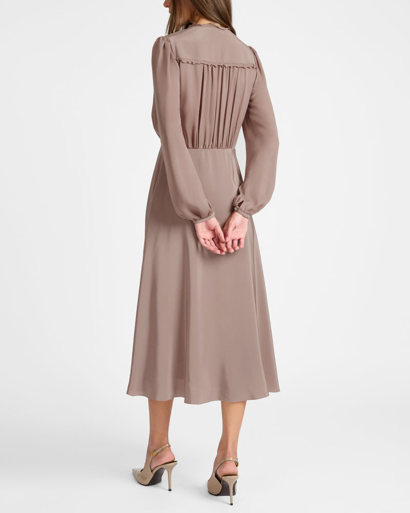 AMAL Silk Long Sleeve Fit and Flare Midi Dress