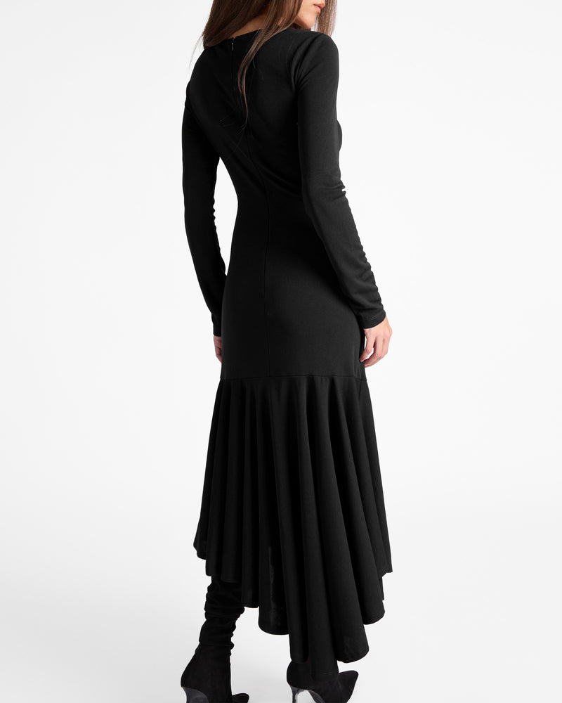 ABIGAIL Long Sleeve Hi Lo Dress with Side Ruching in Fluid Jersey