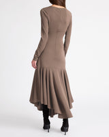 ABIGAIL Long Sleeve Hi Lo Dress with Side Ruching in Fluid Jersey