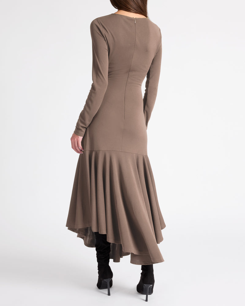 ABIGAIL Long Sleeve Hi Lo Dress with Side Ruching in Fluid Jersey