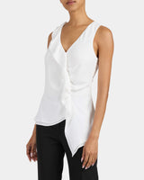 TYRA Sleeveless Top with Asymmetric Ruffles
