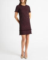 MELANIA Short Sleeve Shift Dress in Tonal Jacquard
