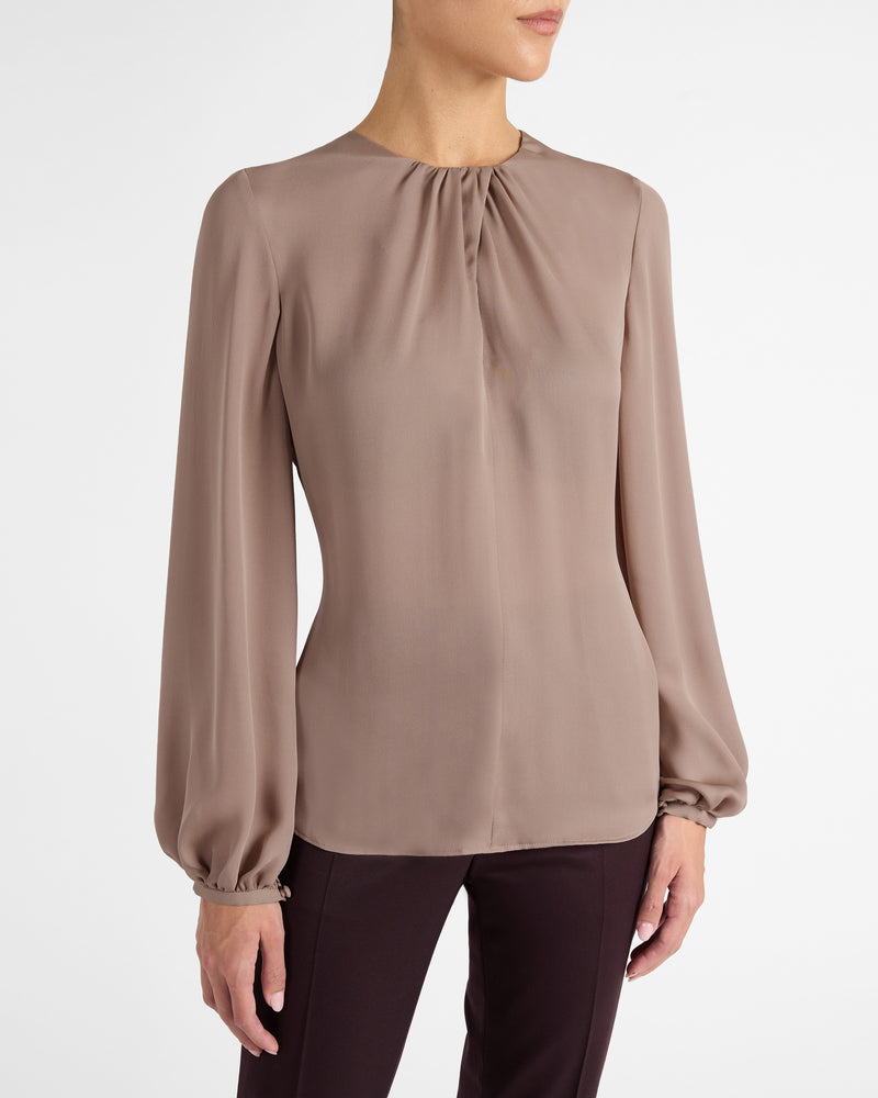 ELENA Long Sleeve Twist Neckline Blouse in Silk Charmeuse