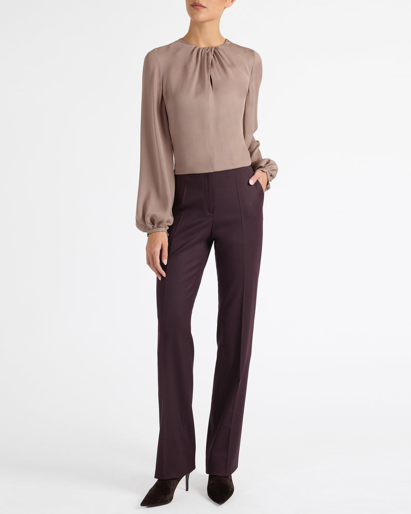 ELENA Long Sleeve Twist Neckline Blouse in Silk Charmeuse