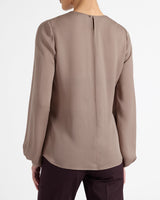 ELENA Long Sleeve Twist Neckline Blouse in Silk Charmeuse