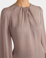 ELENA Long Sleeve Twist Neckline Blouse in Silk Charmeuse