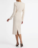 MAYA Long Sleeve Midi Dress with Dramatic Floral Applique in Stretch Crepe