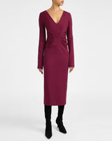 WILLA Long Sleeve Midi Dress with Tuck Detail in Punto Milano