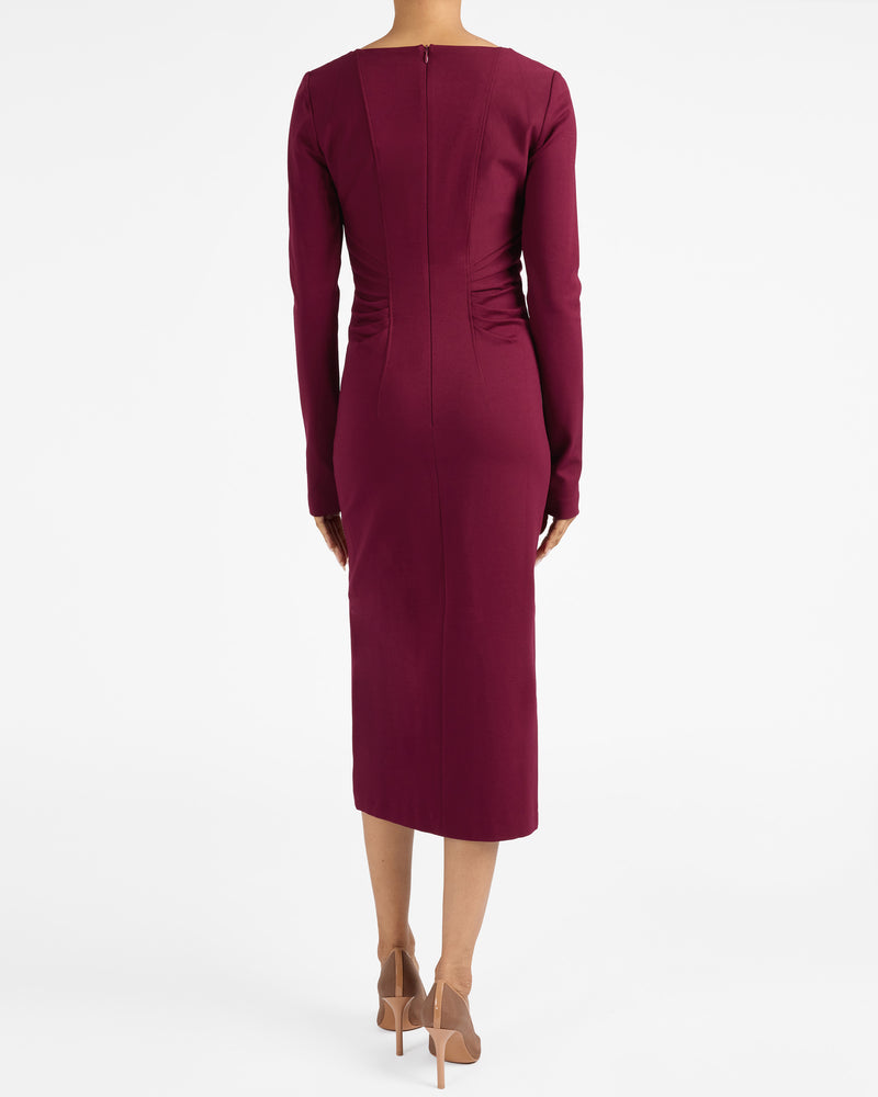 WILLA Long Sleeve Midi Dress with Tuck Detail in Punto Milano