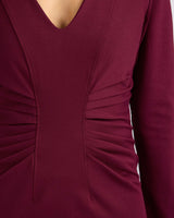 WILLA Long Sleeve Midi Dress with Tuck Detail in Punto Milano