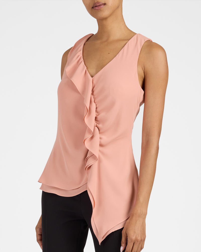 TYRA Sleeveless Top with Asymmetric Ruffles